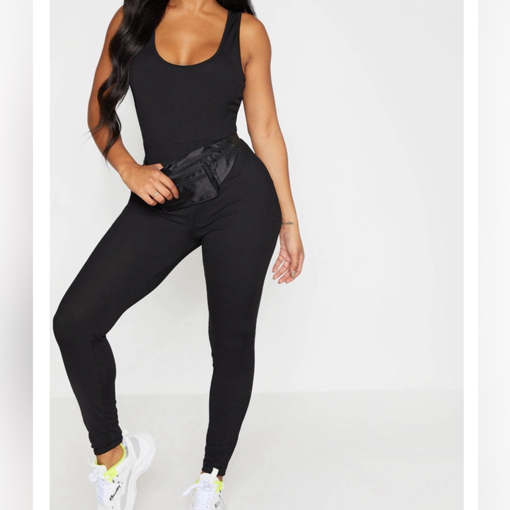 PLT black ribbed jumpsuit